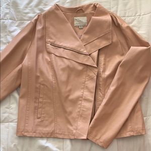 Muted pink faux leather zip up jacket.
